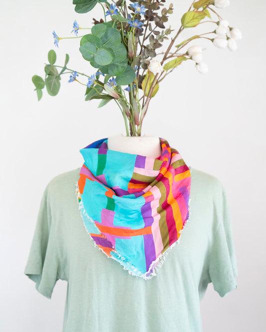 Autumn on the Plains Silk Bandana Scarf - Crossed