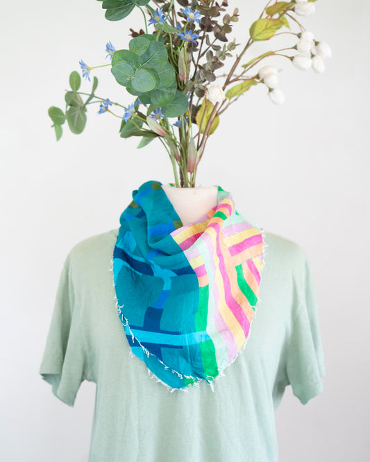 Spring in the Mountains Silk Bandana Scarf - Crossed