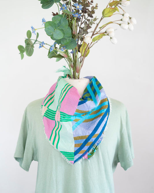 Spring in the Mountains Silk Bandana Scarf - Stripes