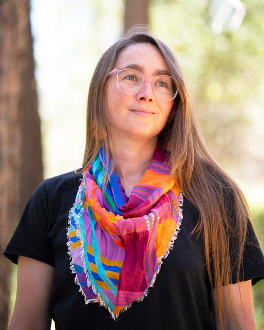 Autumn on the Plains Silk Bandana Scarf - Stripes