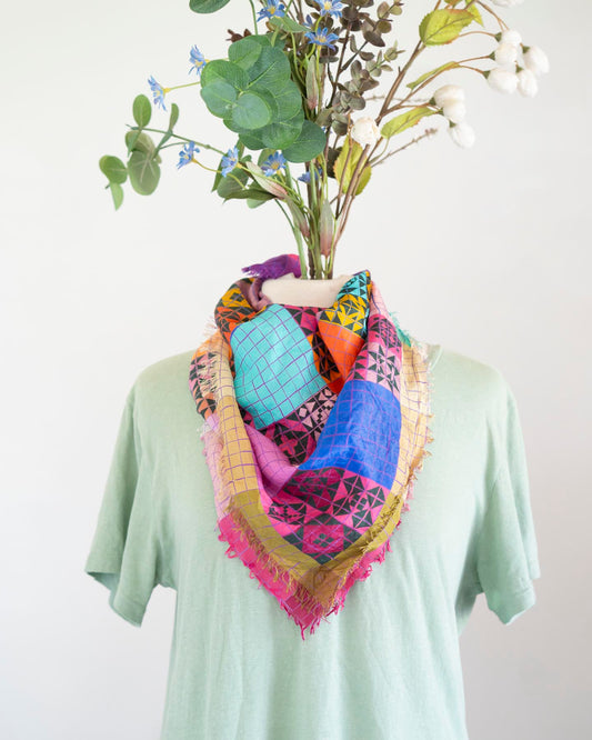 Autumn Silk Bandana Scarf - Patchwork