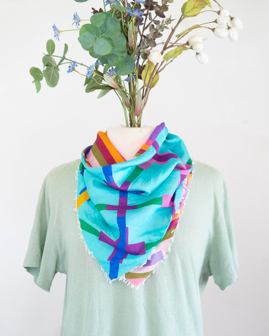 Autumn on the Plains Silk Bandana Scarf - Crossed