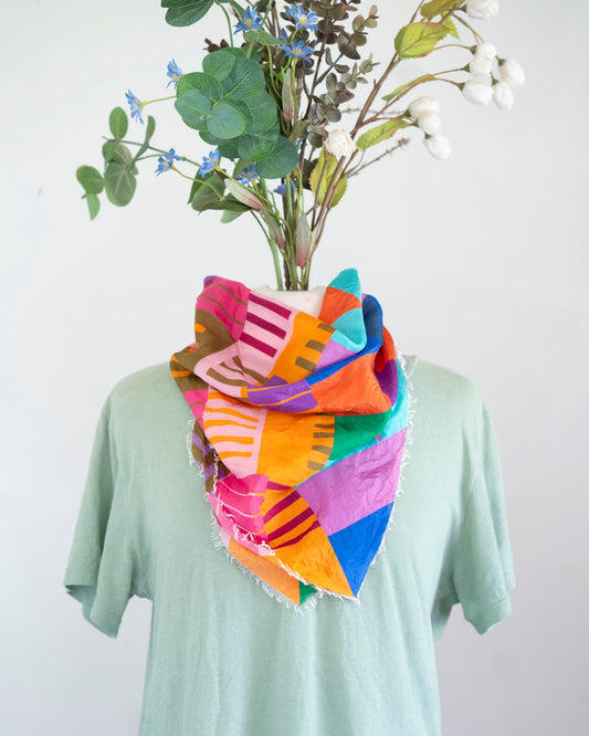 Autumn on the Plains Silk Bandana Scarf - Shapes