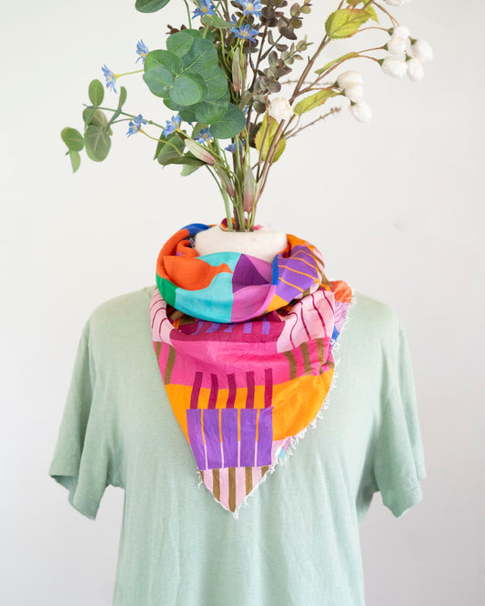 Autumn on the Plains Silk Bandana Scarf - Shapes
