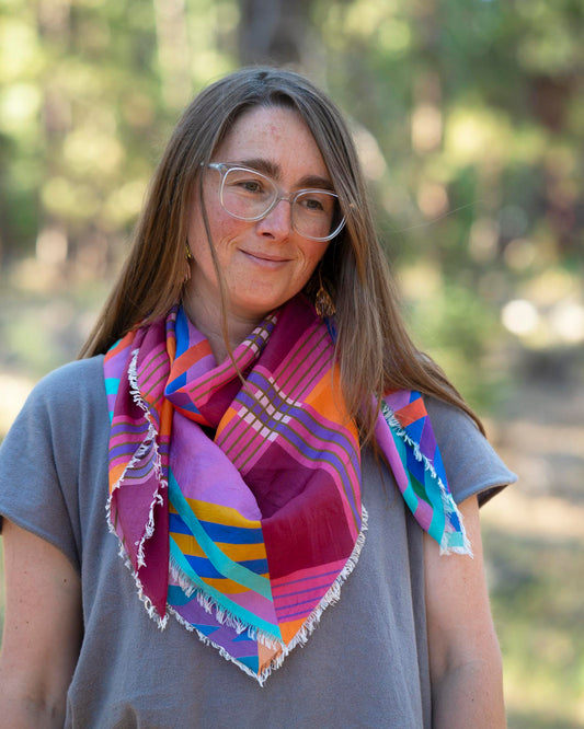 Autumn on the Plains Silk Wild Rag Scarf - Stripes