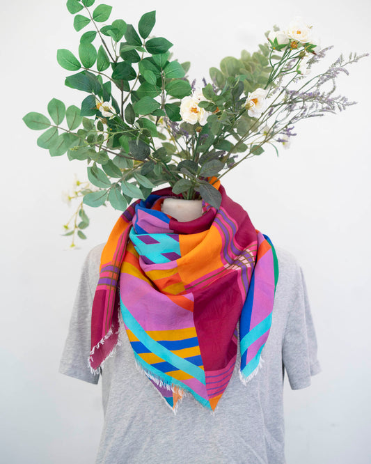 Autumn on the Plains Silk Wild Rag Scarf - Stripes