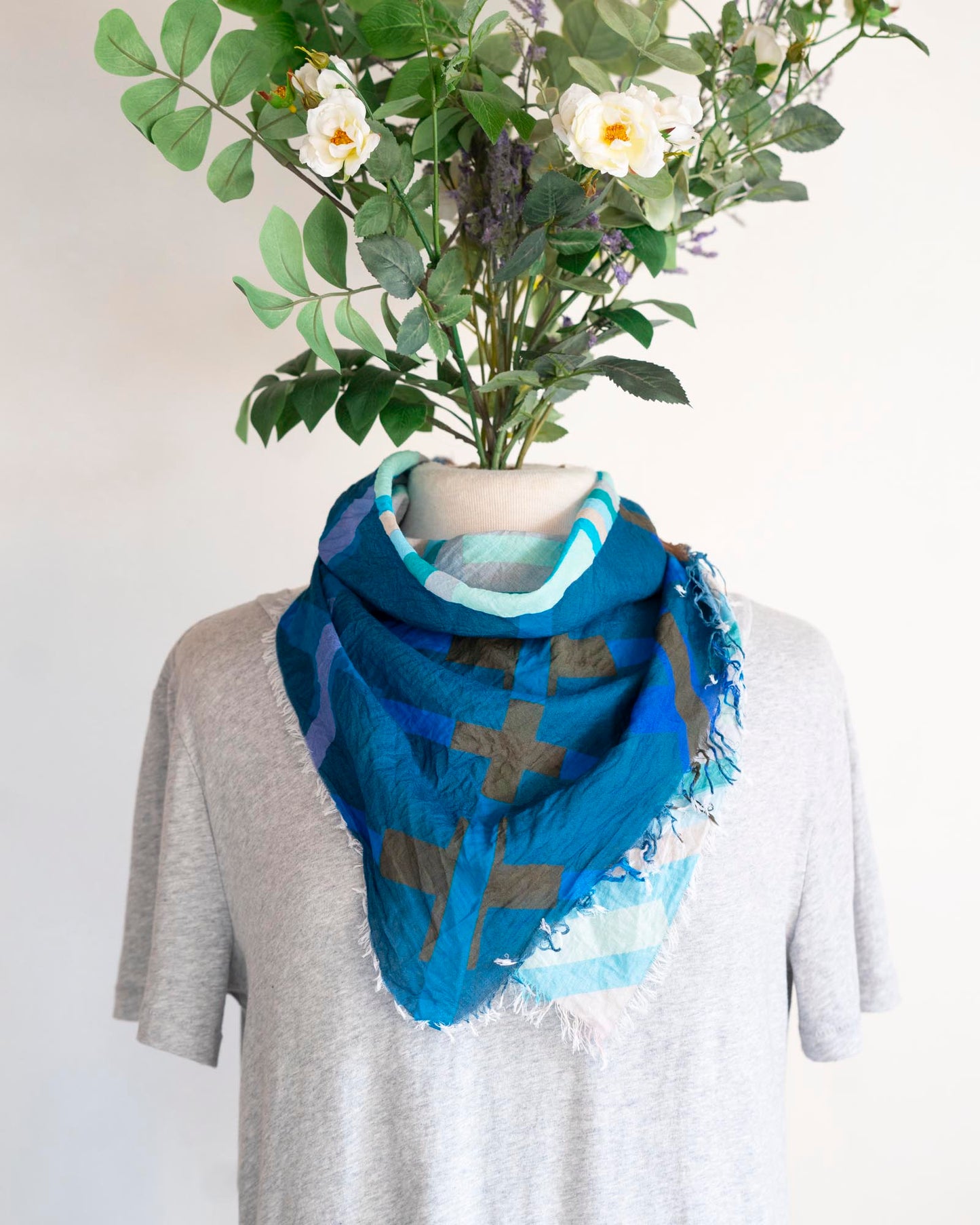 Winter on the Coast Cotton Scarf - Crossed