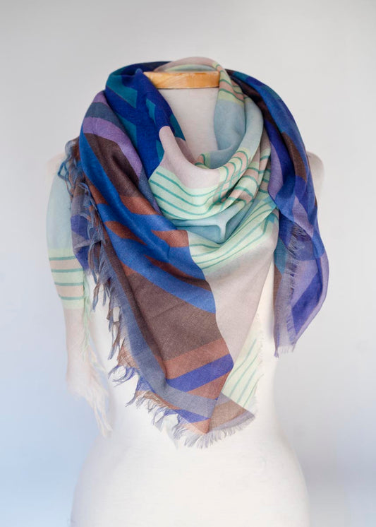 Winter on the Coast Wool & Cashmere Scarf - Stripes