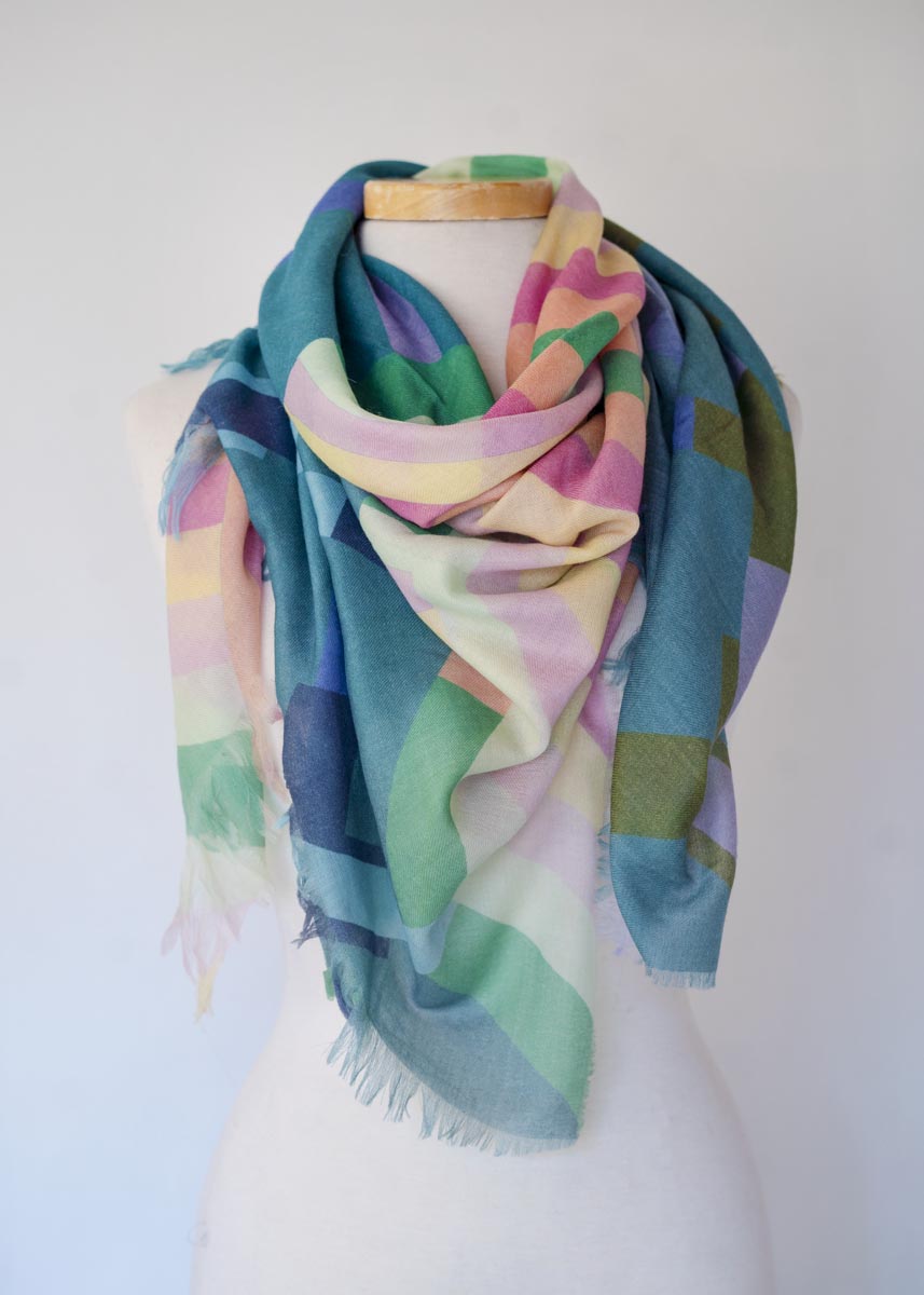 Summer in the Mountains Wool & Cashmere Scarf - Crossed