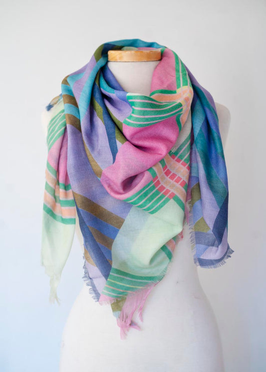 Spring in the Mountains Wool & Cashmere Scarf - Striped