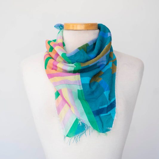 Spring in the Mountains Cotton & Silk Scarf - Crossed