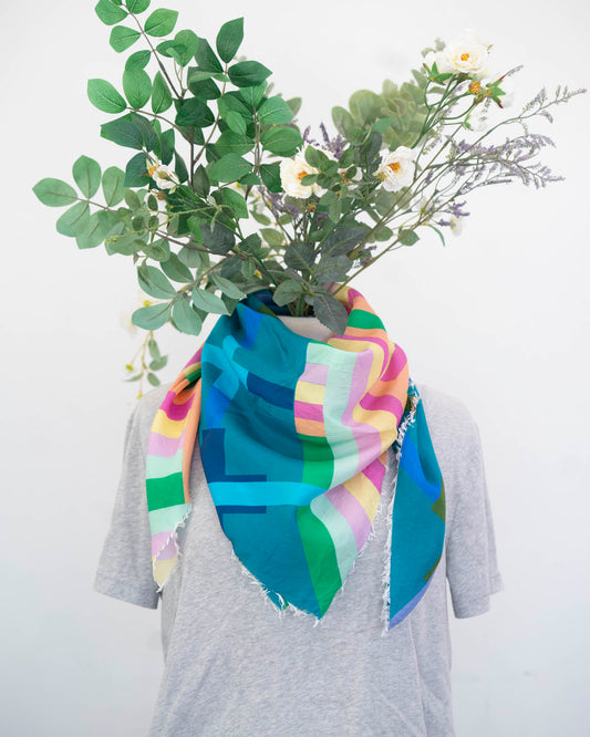 Spring in the Mountains Silk Wild Rag Scarf - Crossed