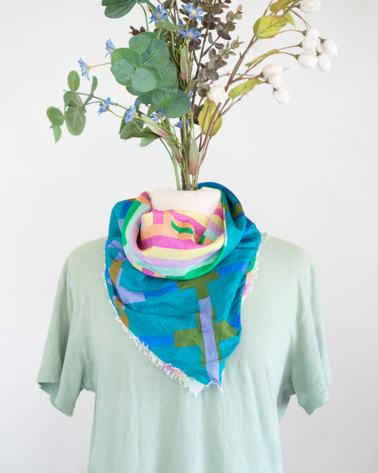 Spring in the Mountains Silk Bandana Scarf - Crossed