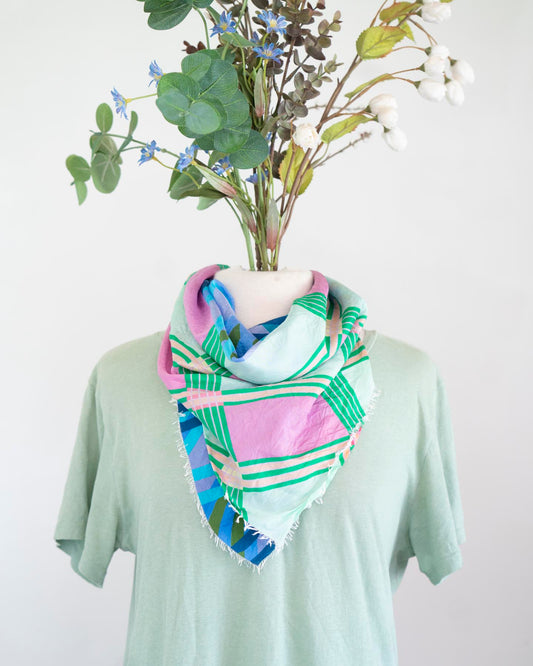 Spring in the Mountains Silk Bandana Scarf - Stripes