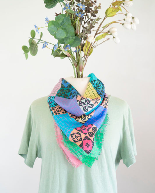 Spring Silk Bandana Scarf - Patchwork