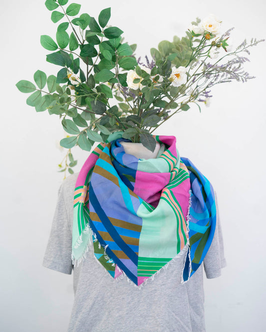 Spring in the Mountains Silk Wild Rag Scarf - Stripes