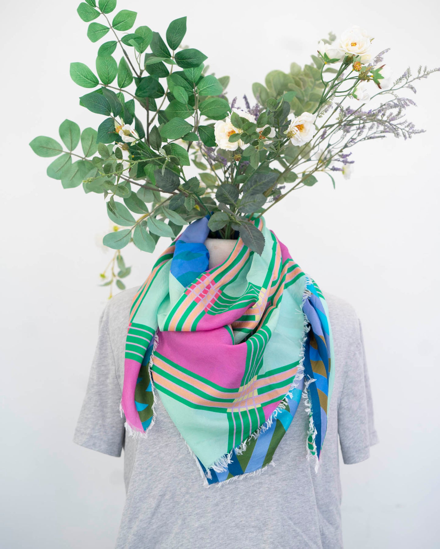 Spring in the Mountains Silk Wild Rag Scarf - Stripes