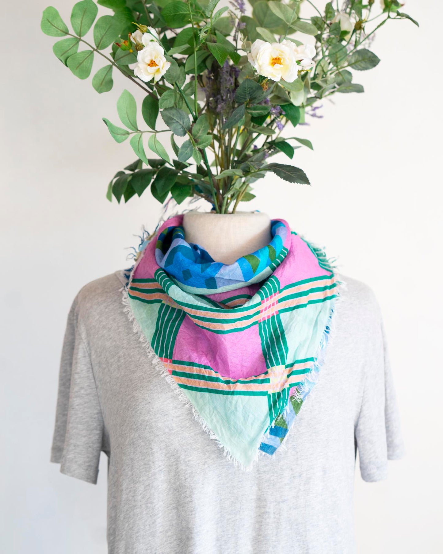 Spring in the Mountains Cotton Scarf - Stripes