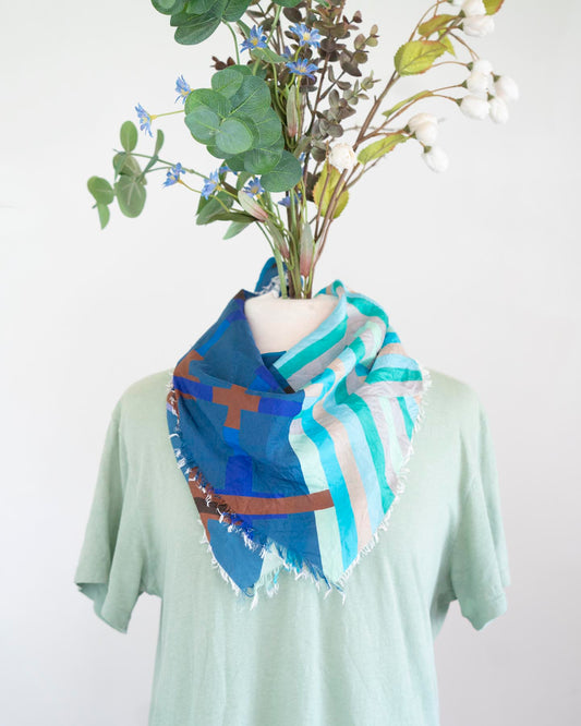 Winter on the Coast Silk Bandana Scarf - Crossed