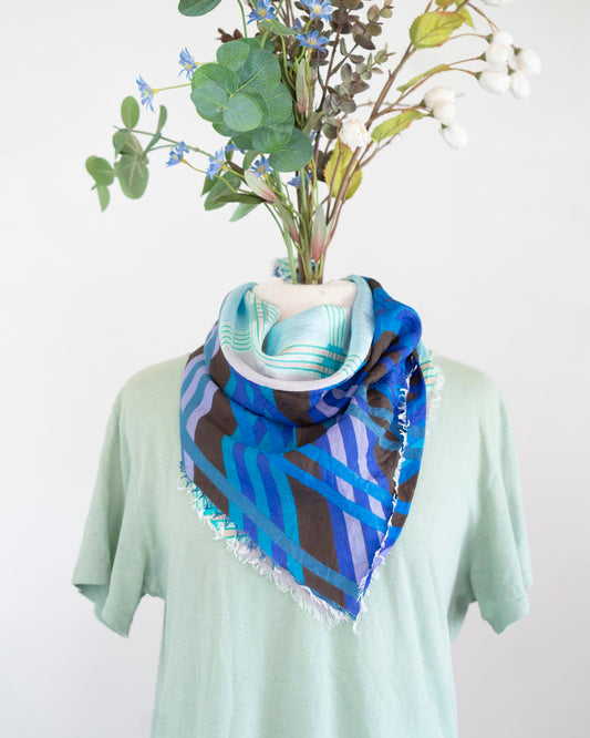 Winter on the Coast Silk Bandana Scarf - Stripes