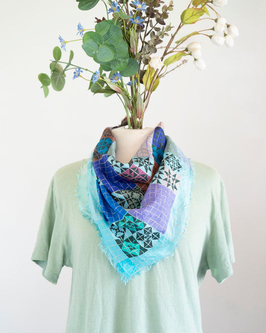 Winter Silk Bandana Scarf - Patchwork