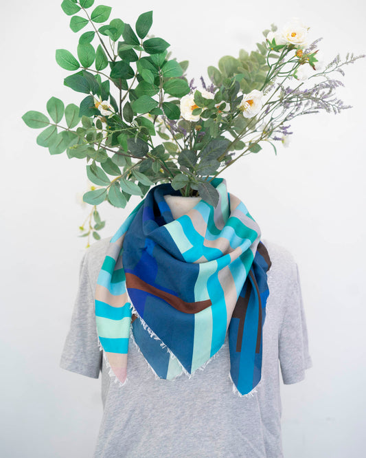 Winter on the Coast Silk Wild Rag Scarf - Shapes