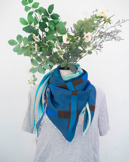 Winter on the Coast Silk Wild Rag Scarf - Crossed