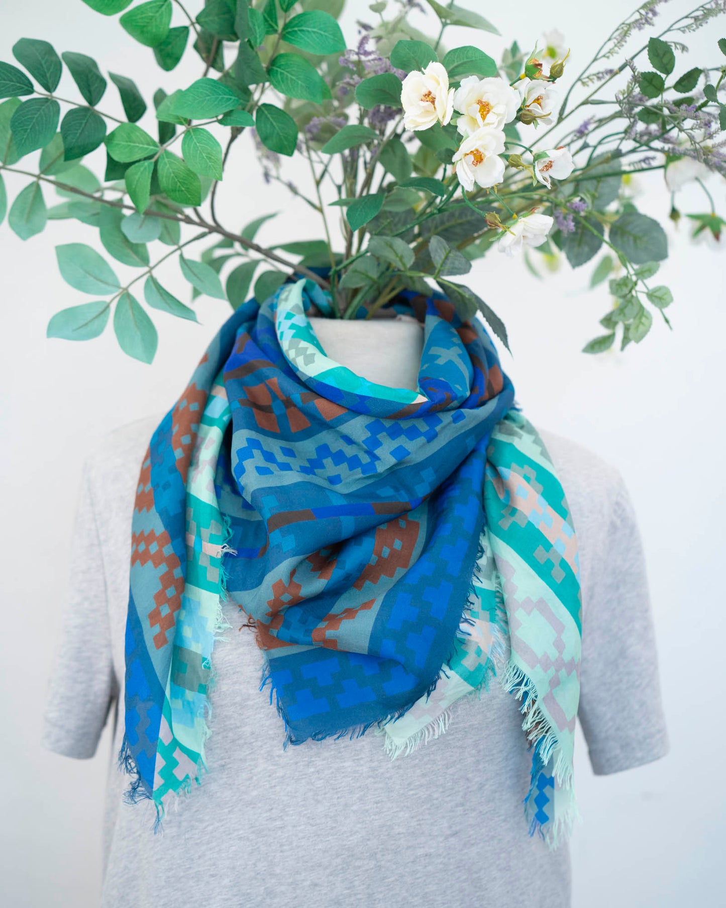 Winter on the Coast Silk Wild Rag Scarf - Fair Isle