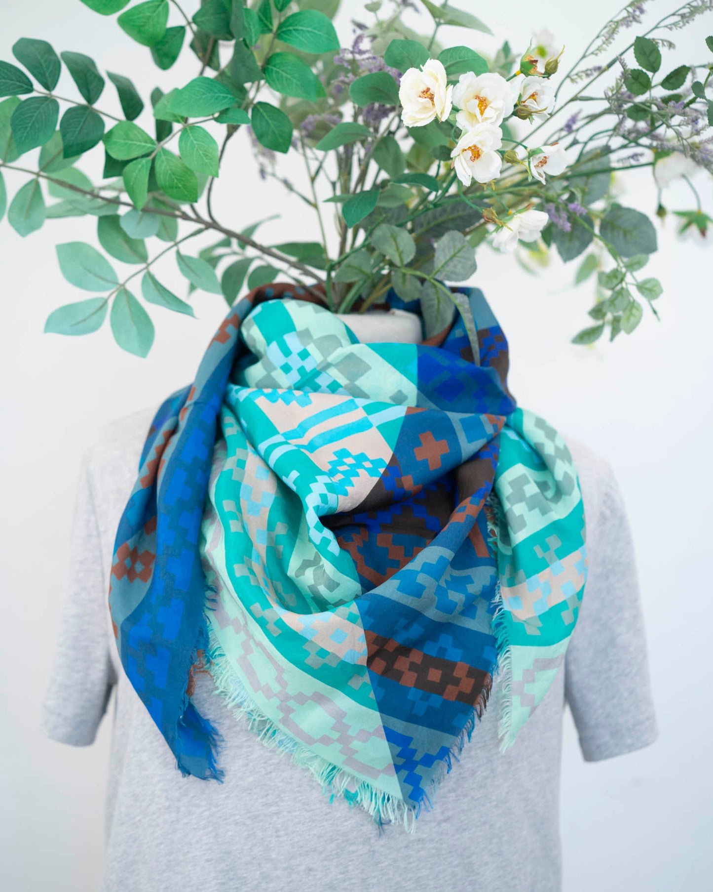 Winter on the Coast Silk Wild Rag Scarf - Fair Isle