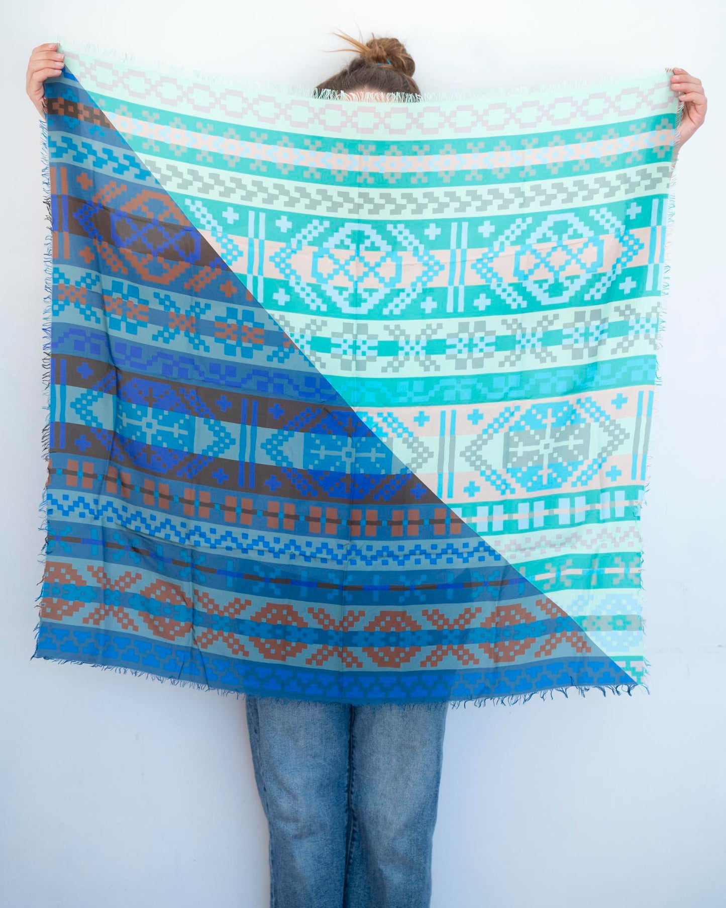 Winter on the Coast Silk Wild Rag Scarf - Fair Isle