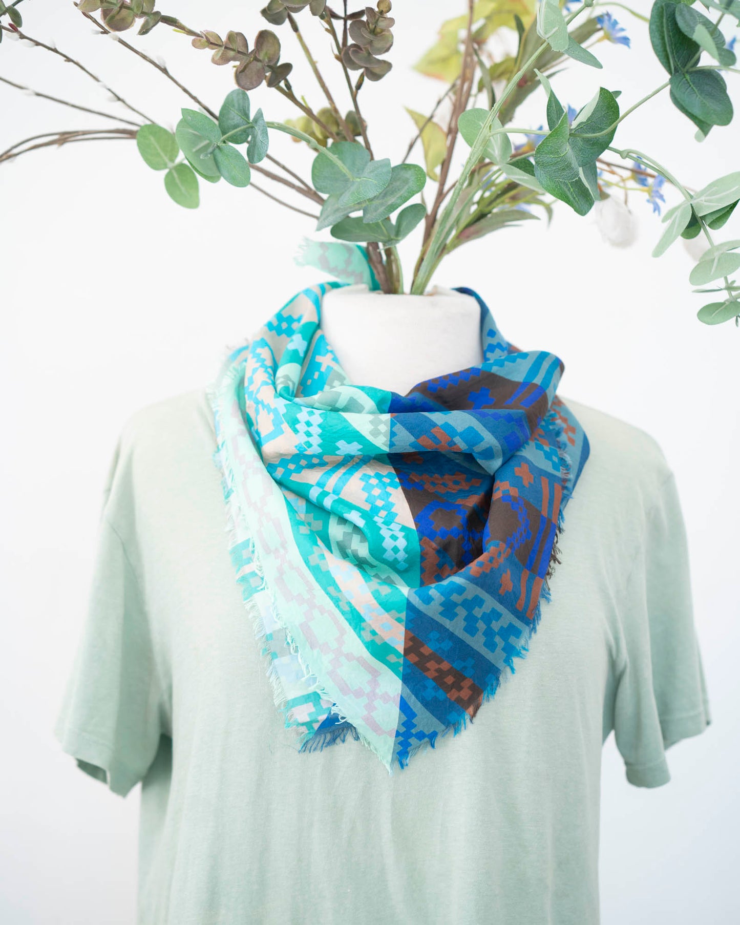 Winter on the Coast Silk Bandana Scarf - Fair Isle