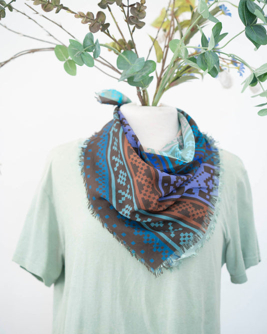 Winter on the Plains Silk Bandana Scarf - Norwegian