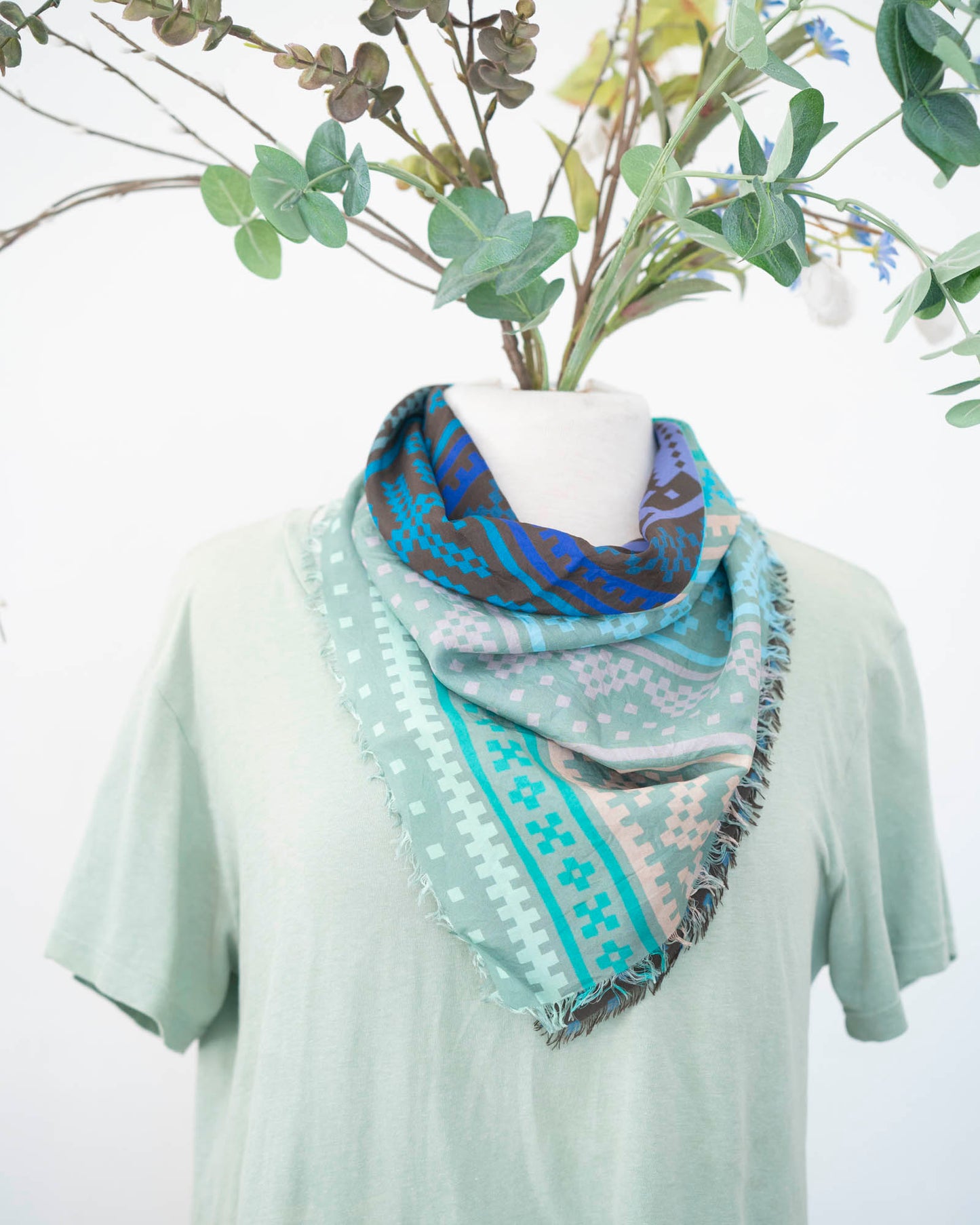 Winter on the Plains Silk Bandana Scarf - Norwegian