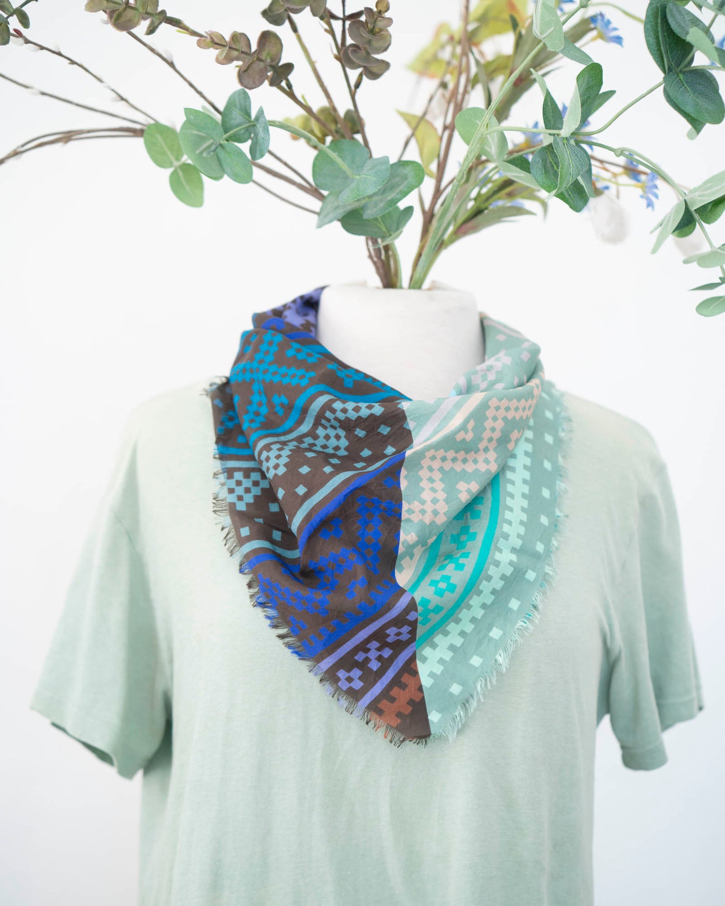 Winter on the Plains Silk Bandana Scarf - Norwegian