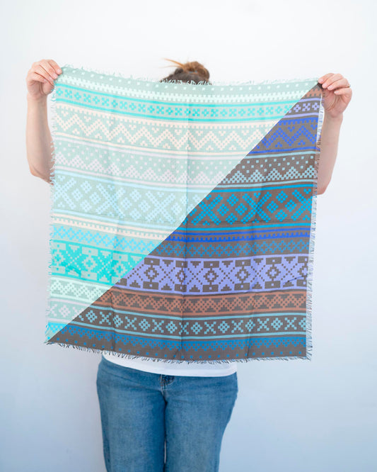 Winter on the Plains Silk Bandana Scarf - Norwegian