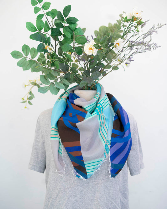 Winter on the Coast Silk Wild Rag Scarf - Stripes