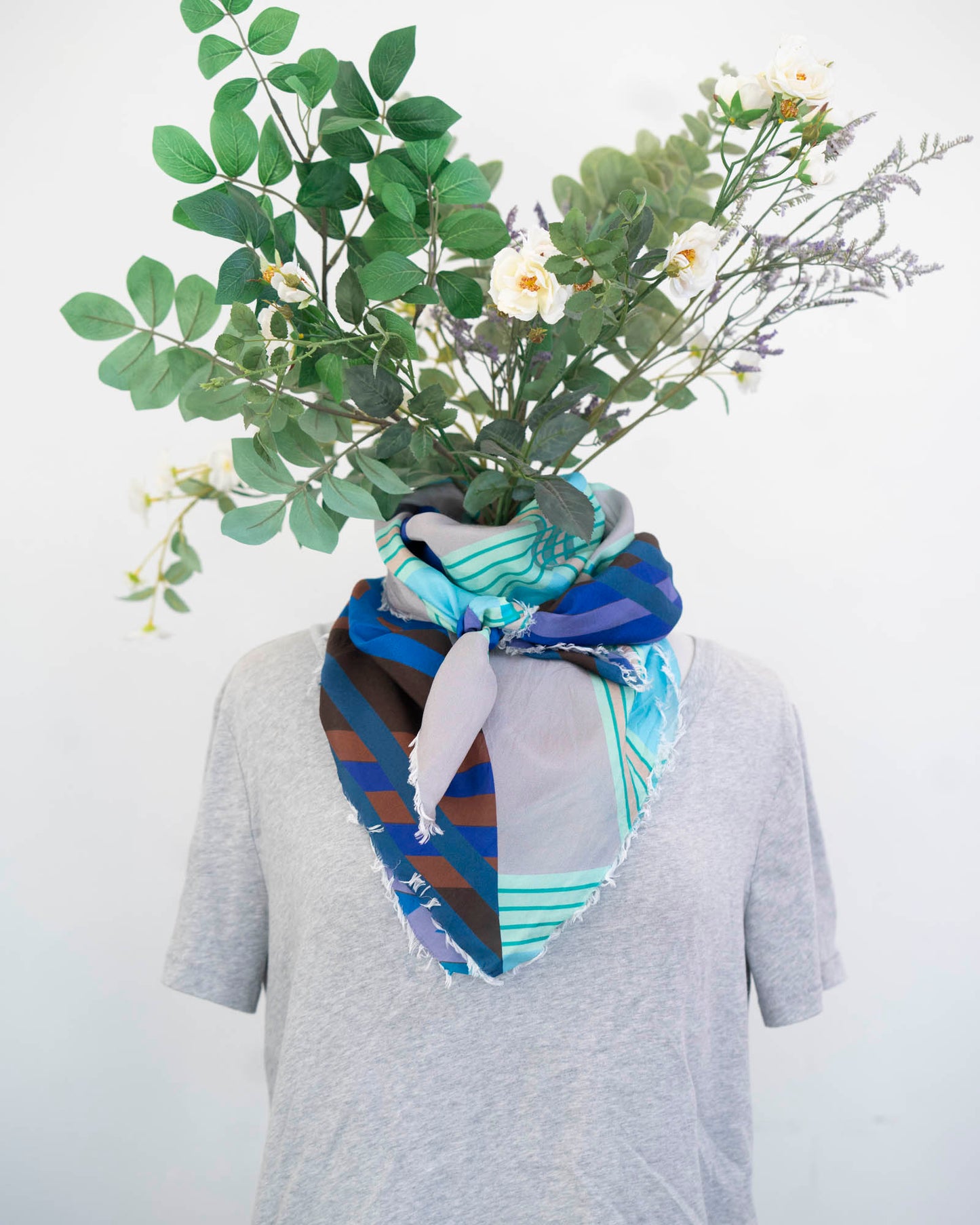 Winter on the Coast Silk Wild Rag Scarf - Stripes