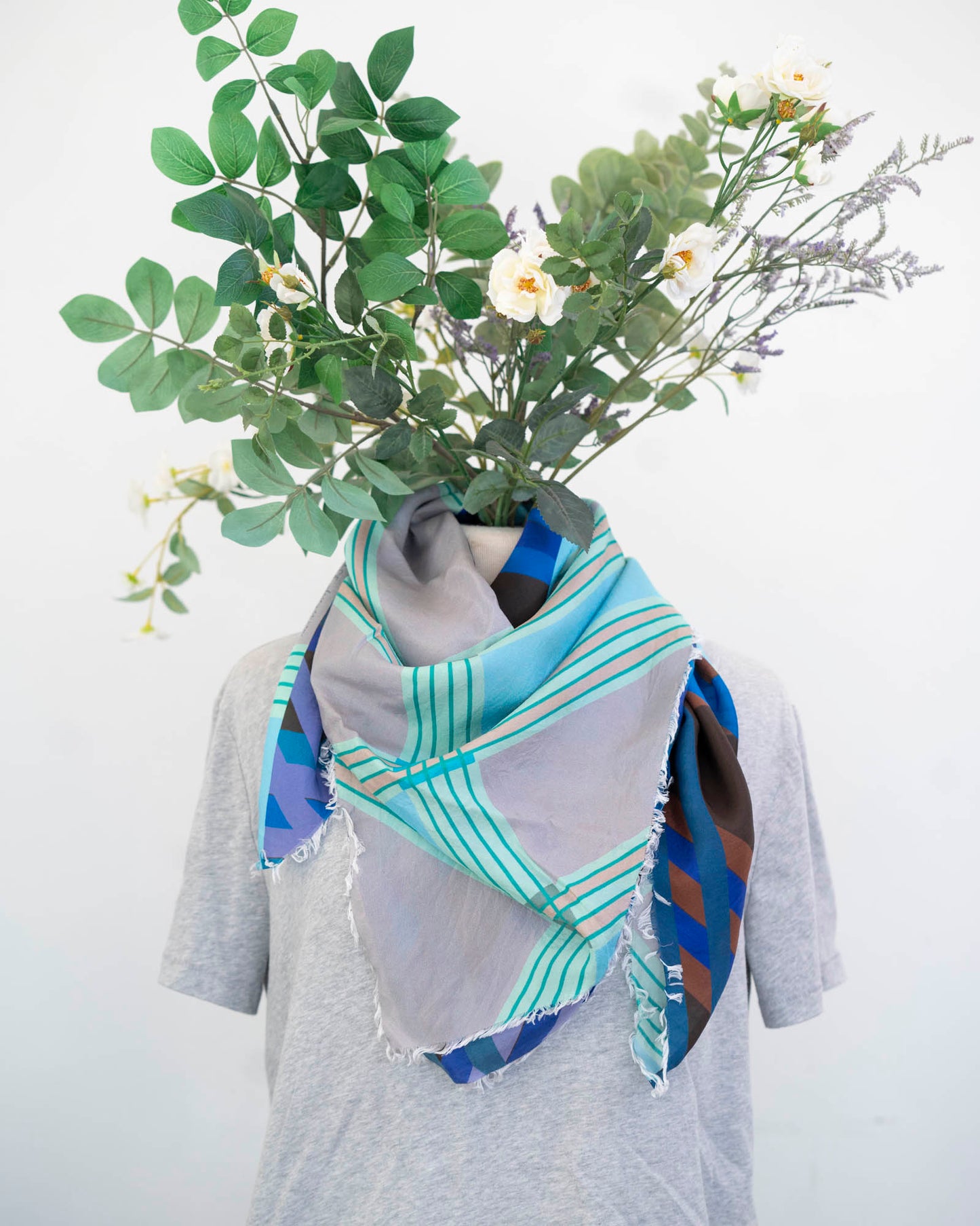 Winter on the Coast Silk Wild Rag Scarf - Stripes
