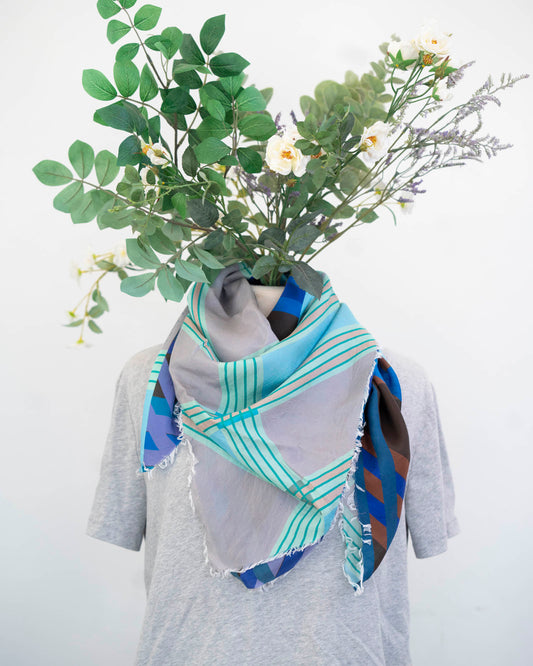 Winter on the Coast Silk Wild Rag Scarf - Stripes