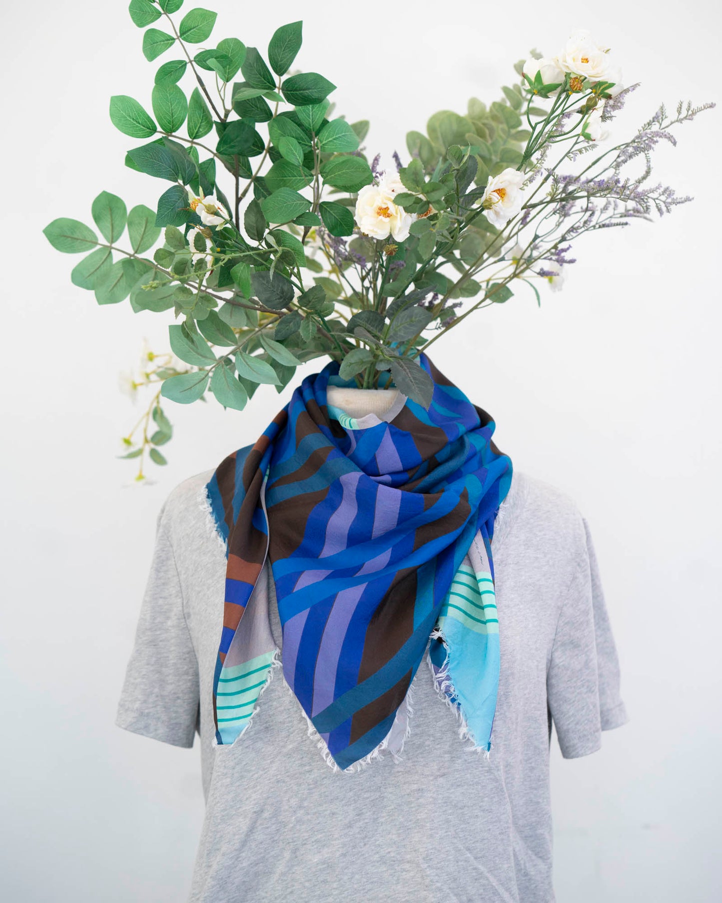 Winter on the Coast Silk Wild Rag Scarf - Stripes